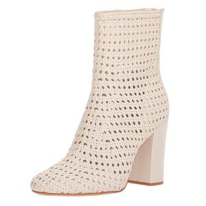 Dolce Vita Woven Ivory Heeled Booties, Size 8